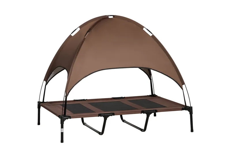 Huisdierenbed met luifel verhoogd hondenbed hondenligbed ademend taft-stof D04-060-1 von PawHut in Braun – Produktfoto 2 von 5