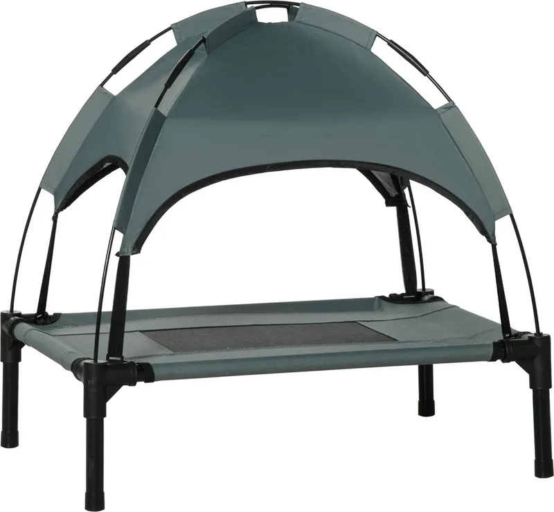 Huisdierenbed met luifel verhoogd hondenbed hondenligbed ademend taft-stof D04-057 de PawHut en Noir – photo produit 1 sur 5