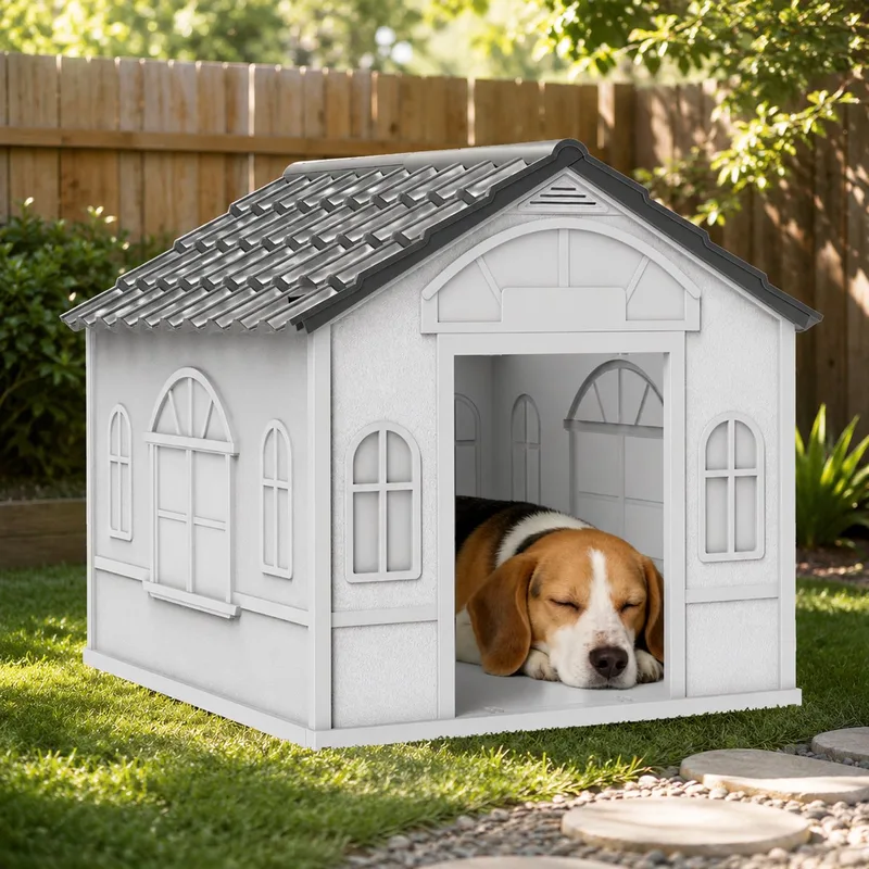 Huisdierhuis - Hondenhok - Waterdichte buitenhondenhok - Schuin dak - PP - 65x75.7x63 cm - Geschikt voor de achtertuin, het terras by PawHut in Grey – product photo