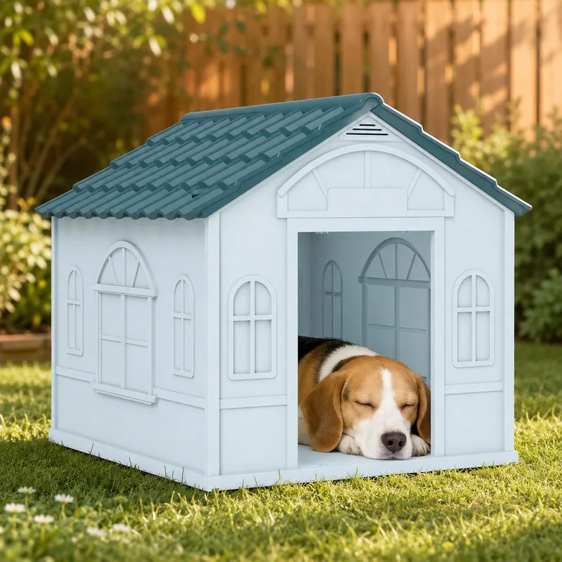 Huisdierhuis - Hondenhok - Waterdichte buitenhondenhok - Schuin dak - PP - 65x75.7x63 cm - Geschikt voor de achtertuin, het terras by PawHut in Blue – product photo