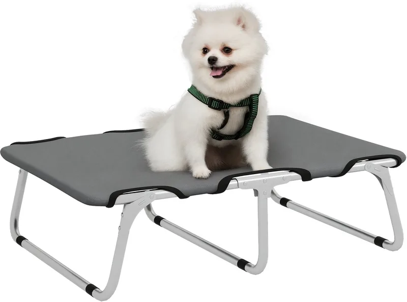 Hundebett Outdoor Faltbare Haustierliege Hundeliege Hundeschlafplatz Erhöhtes Haustierbett Schlafplatz für Kleine Hunde, Metall, Oxford, 71 x 58 x 20 cm by PawHut in Grey – product photo