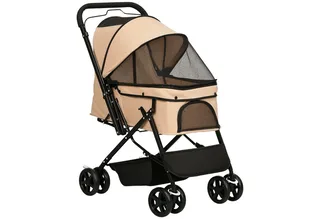 Hundebuggy Hundewagen Buggy für kleine Hunde und Katzen Haustierwagen Pet Stroller Katzenbuggy Oxford Braun 76,5 x 52 x 95 cm by PawHut in Lichtbruin – product photo 2 of 5