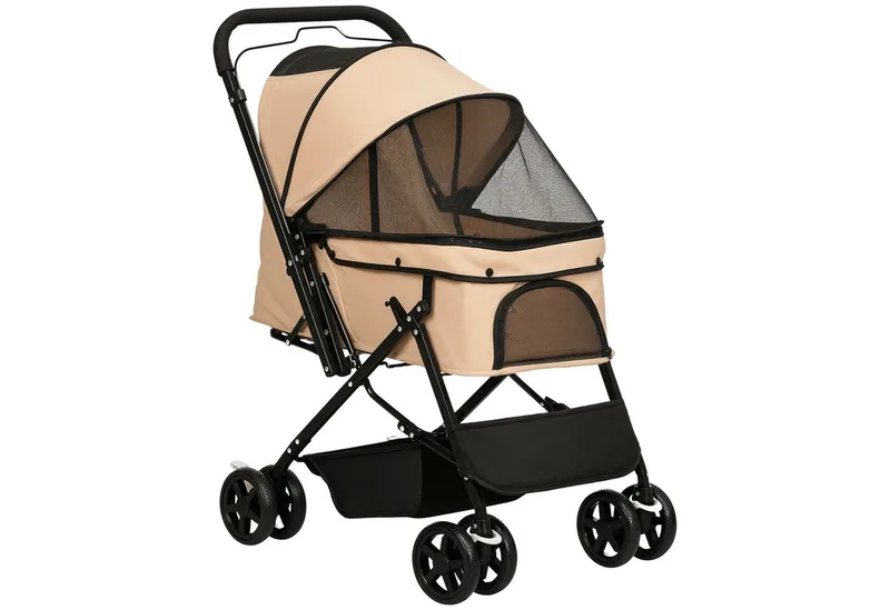 Hundebuggy Hundewagen Buggy für kleine Hunde und Katzen Haustierwagen Pet Stroller Katzenbuggy Oxford Braun 76,5 x 52 x 95 cm by PawHut in Lichtbruin – product photo 2 of 5