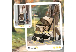 Hundebuggy Hundewagen Buggy für kleine Hunde und Katzen Haustierwagen Pet Stroller Katzenbuggy Oxford Braun 76,5 x 52 x 95 cm by PawHut in Lichtbruin – product photo 3 of 5