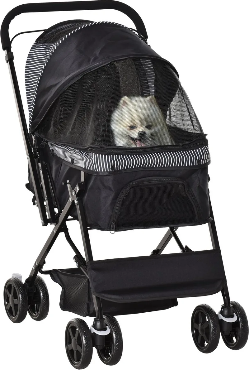 Hundebuggy Hundewagen Buggy für kleine Hunde und Katzen Haustierwagen Pet Stroller Katzenbuggy Oxford 76,5 x 52 x 95 cm by PawHut in Black – product photo