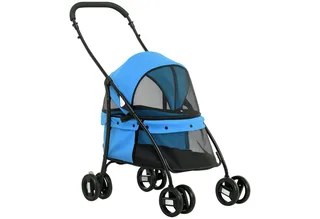 Hundebuggy Hundewagen mit Kissen Meshfenster, Klappbar Katzenwagen bis 10 kg mit 2 Sicherheitsleinen, Hundetrolley, Oxford-Gewebe fra PawHut i Blå – produktbillede 2 af 5