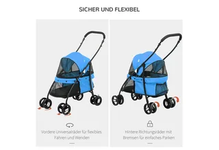 Hundebuggy Hundewagen mit Kissen Meshfenster, Klappbar Katzenwagen bis 10 kg mit 2 Sicherheitsleinen, Hundetrolley, Oxford-Gewebe fra PawHut i Blå – produktbillede 5 af 5