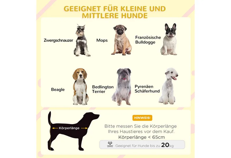Hundehütte Hundehaus mit Balkon, Erhöhtes Kleintierhaus mit Treppe, Fenster, Hundehöhle für Kleine, Mittele Hunde, Tannenholz, 121 x 77 x 78 cm von PawHut in Gelb – Produktfoto 4 von 5