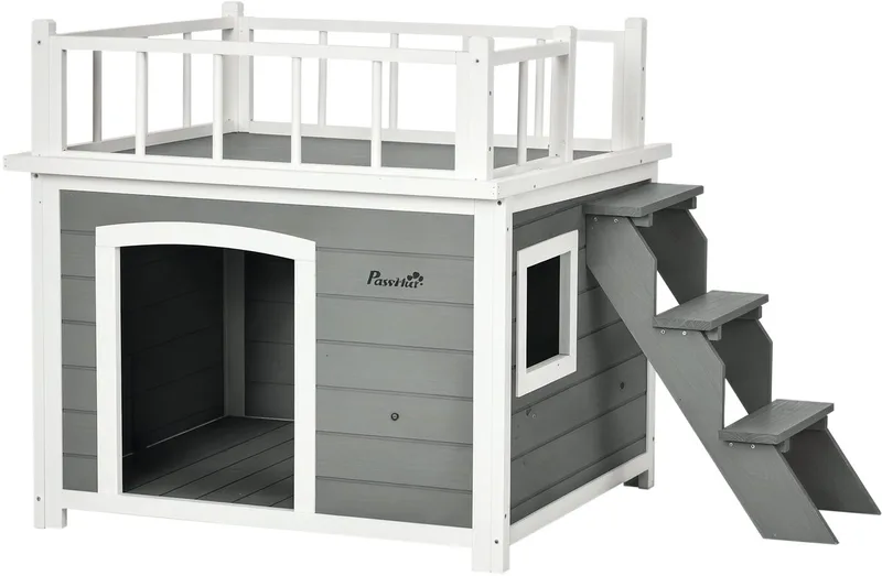 Hundehütte mit Treppe D02-145V00 von PawHut in Grau – Produktfoto