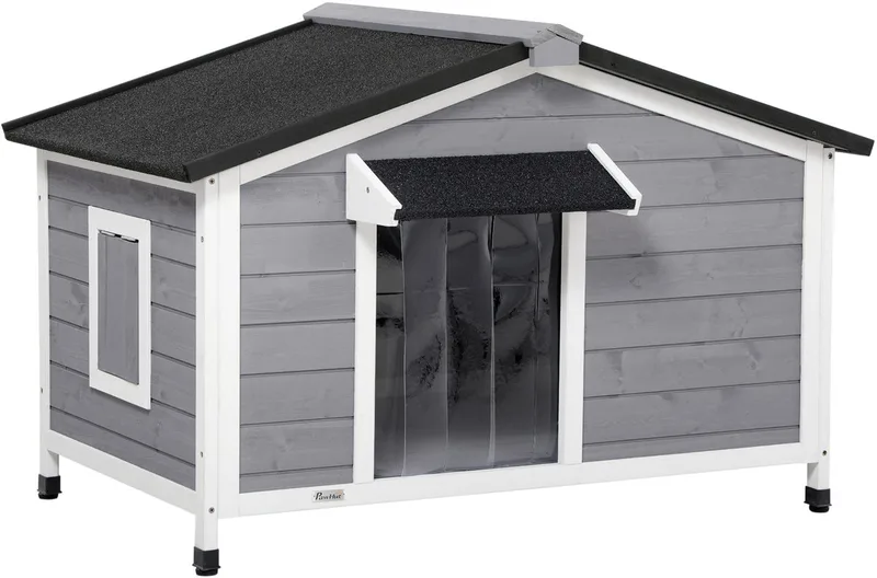 Hundehütte mit zu öffnendem Asphaltdach D02-143V01 by PawHut in Grey, White – product photo 1 of 5