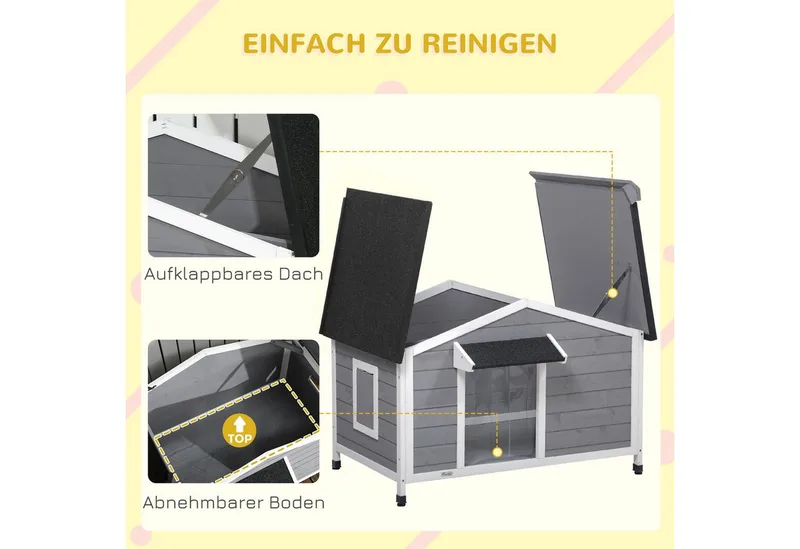 Hundehütte mit zu öffnendem Asphaltdach D02-143V01 by PawHut in Grey, White – product photo 5 of 5