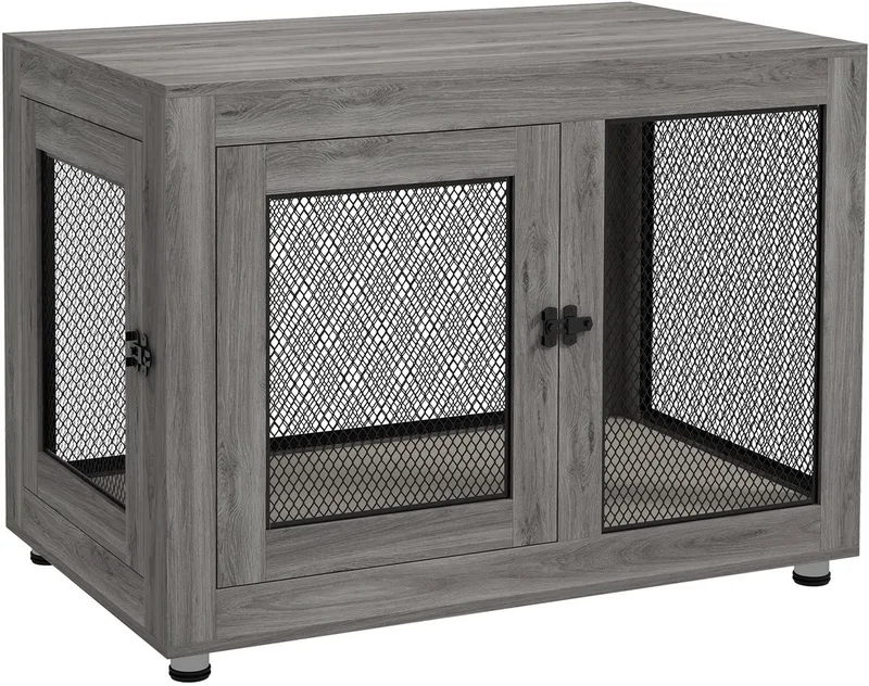 Hundekäfig für Zuhause, Hundebox mit 2 Türen, Waschbaren Kissen, Hundehütte mit Verstellbare Füße, Riegel, für große Hunde bis 30 kg, 94 x 60 x 71,5 cm by PawHut in Grey – product photo