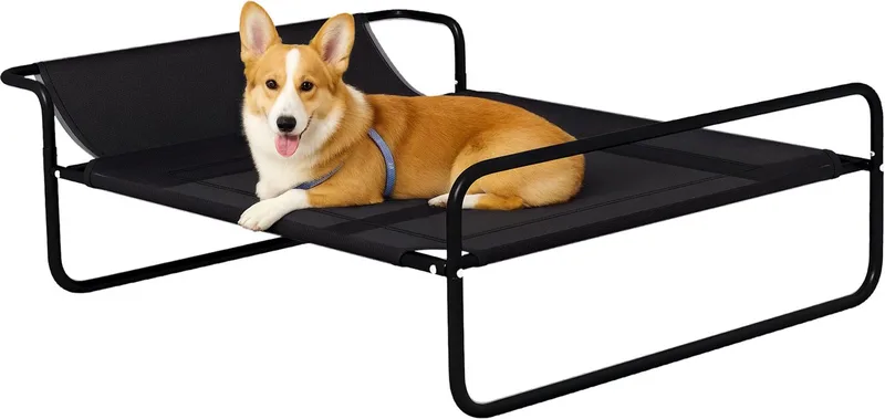 Hundeliege Outdoor, Erhöhtes Hundebett mit atmungsaktivem Mesh-Bezug, Haustierbett für kleine und mittelgroße Hunde 91 x 69 x 29 cm by PawHut in Black – product photo