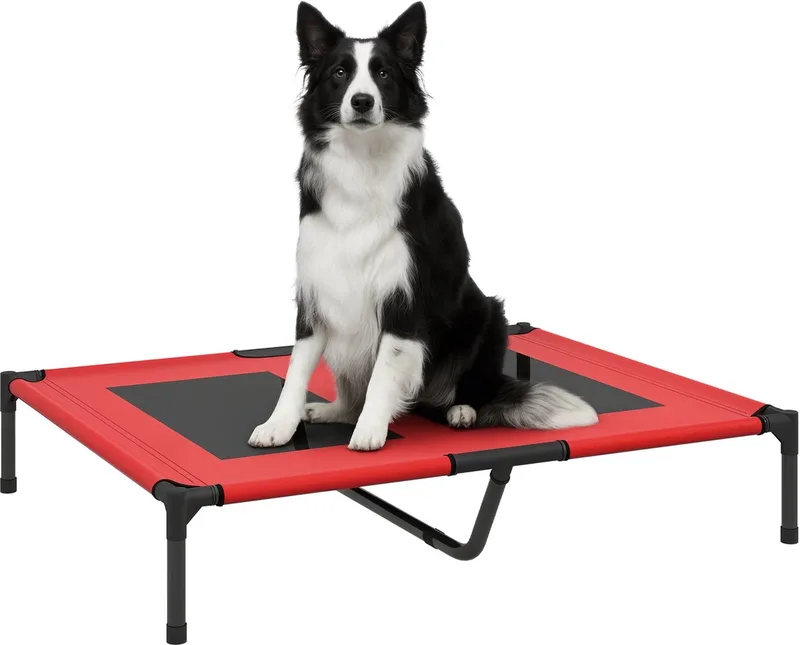 Hundeliege, Outdoor Hundesofa, Haustierbett, Schlafplatz, Katzenbett, Hundebett, 92 x 76 x 18 cm, Schwarz+Rot de PawHut en Rouge – photo produit