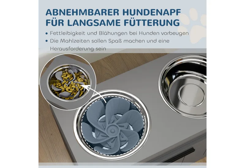 Hundenäpfe, Erhöhte Futterstation mit 2 Edelstahlschüsseln, Anti-Schling-Matte, Hundenapfständer mit 25L Stauraum, Fressnapf, Wassernapf für große und extra große Hunde de PawHut en Gris – photo produit 4 sur 5