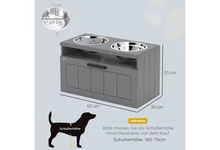 Hundenäpfe, Erhöhte Futterstation mit 2 Edelstahlschüsseln, Anti-Schling-Matte, Hundenapfständer mit 25L Stauraum, Fressnapf, Wassernapf für große und extra große Hunde de PawHut en Gris – photo produit 3 sur 5
