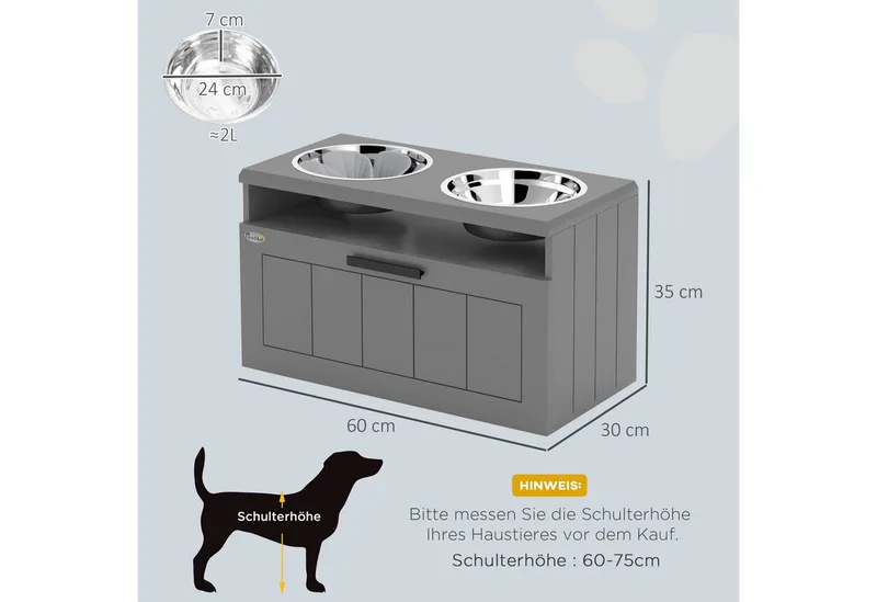 Hundenäpfe, Erhöhte Futterstation mit 2 Edelstahlschüsseln, Anti-Schling-Matte, Hundenapfständer mit 25L Stauraum, Fressnapf, Wassernapf für große und extra große Hunde de PawHut en Gris – photo produit 3 sur 5