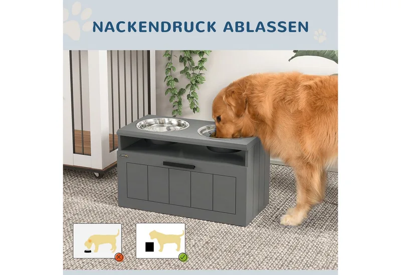 Hundenäpfe, Erhöhte Futterstation mit 2 Edelstahlschüsseln, Anti-Schling-Matte, Hundenapfständer mit 25L Stauraum, Fressnapf, Wassernapf für große und extra große Hunde de PawHut en Gris – photo produit 5 sur 5