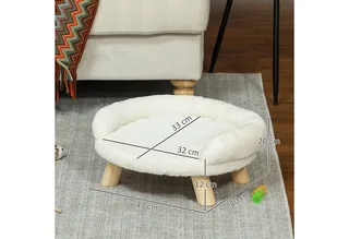 Hundesofa, Hundebett, Haustiersofa mit Erhöhtem Design, Hundecouch, Katzensofa, Hundesessel mit Holzbeine, Flanelle, Creme, 47 x 40 x 20 cm von PawHut in Cremeweiß – Produktfoto 3 von 5