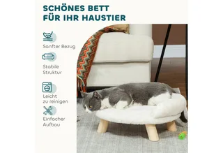 Hundesofa, Hundebett, Haustiersofa mit Erhöhtem Design, Hundecouch, Katzensofa, Hundesessel mit Holzbeine, Flanelle, Creme, 47 x 40 x 20 cm von PawHut in Cremeweiß – Produktfoto 5 von 5