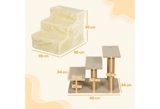 Hundetreppe 3 Stufen 35 cm Hoch Haustiertreppe für kleine Hunde oder Katzen, Katzentreppe Hunderampe mit Waschbar Plüschbezug für Bett, Sofa, Couch by PawHut in Beige – product photo 3 of 5
