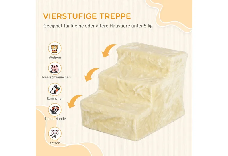 Hundetreppe 3 Stufen 35 cm Hoch Haustiertreppe für kleine Hunde oder Katzen, Katzentreppe Hunderampe mit Waschbar Plüschbezug für Bett, Sofa, Couch by PawHut in Beige – product photo 4 of 5