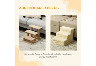 Hundetreppe 3 Stufen 35 cm Hoch Haustiertreppe für kleine Hunde oder Katzen, Katzentreppe Hunderampe mit Waschbar Plüschbezug für Bett, Sofa, Couch by PawHut in Beige – product photo 5 of 5