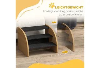Hundetreppe 3 Stufen, Haustiertreppe mit Seitenwand, Hunderampe für Kleine Hunde bis 10 kg, Kaztentreppe für Sofa, Bett, Rutschfest, Eiche von PawHut in Eiche+Schwarz – Produktfoto 5 von 5