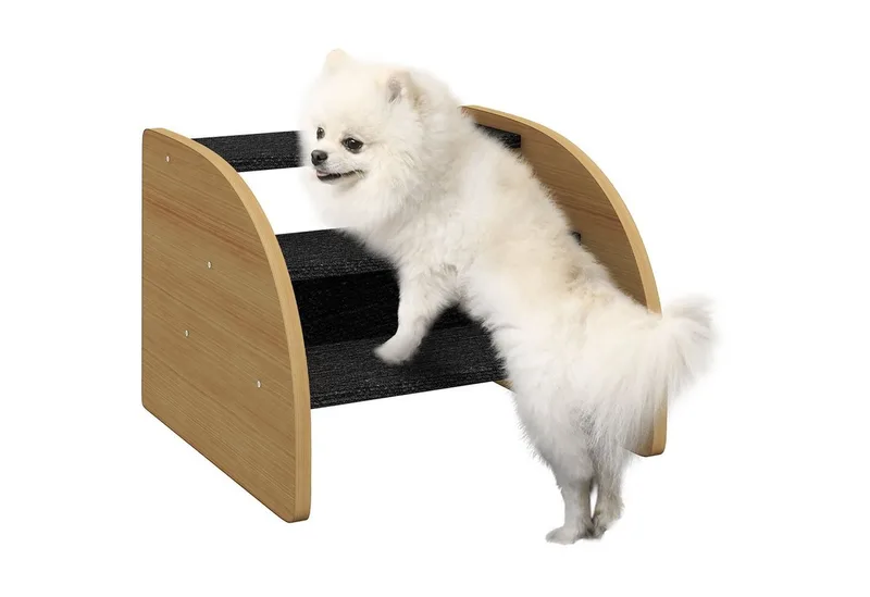 Hundetreppe 3 Stufen, Haustiertreppe mit Seitenwand, Hunderampe für Kleine Hunde bis 10 kg, Kaztentreppe für Sofa, Bett, Rutschfest, Eiche von PawHut in Eiche+Schwarz – Produktfoto 2 von 5