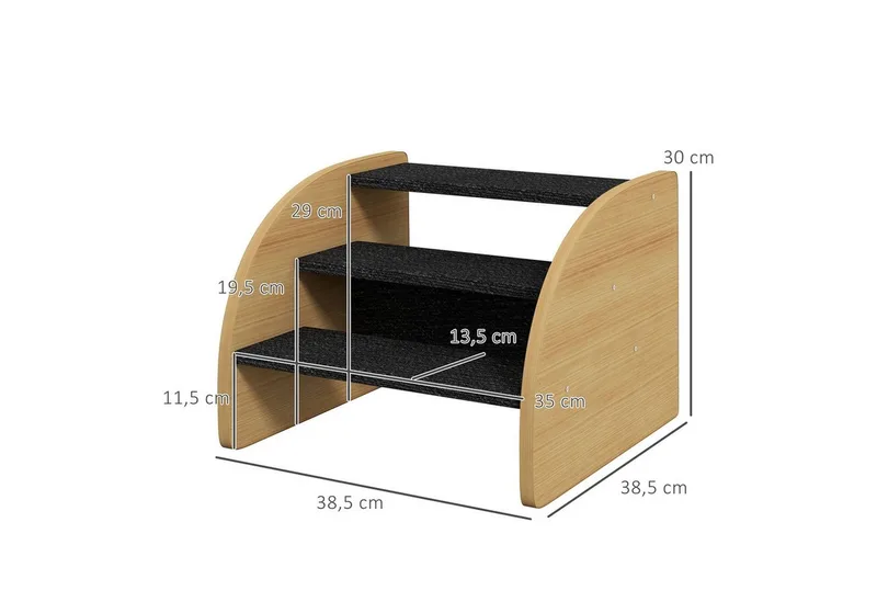 Hundetreppe 3 Stufen, Haustiertreppe mit Seitenwand, Hunderampe für Kleine Hunde bis 10 kg, Kaztentreppe für Sofa, Bett, Rutschfest, Eiche von PawHut in Eiche+Schwarz – Produktfoto 3 von 5