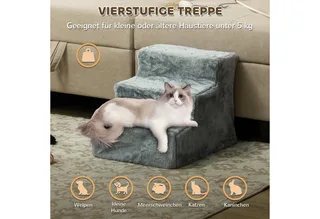 Hundetreppe 3-stufig, 35 cm Katzentreppe für Bett und Sofa, Haustiertreppe für Hunde und Katzen bis 5 kg, Plüschoptik de PawHut en Gris clair – photo produit 4 sur 5