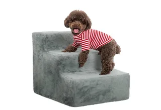Hundetreppe 3-stufig, 35 cm Katzentreppe für Bett und Sofa, Haustiertreppe für Hunde und Katzen bis 5 kg, Plüschoptik de PawHut en Gris clair – photo produit 2 sur 5