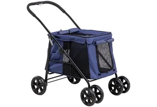 Hundewagen, faltbarer Hundebuggy, Hundetrolley mit Kissen, Katzenbuggy bis 20 kg, Katzenwagen für kleine und mittelgroße Hunde mit Seitentaschen, Netzfenster, Oxford-Gewebe by PawHut in Blue – product photo 2 of 5