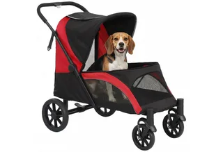Hundewagen Hundebuggy klappbar für große Hunde & Katzen bis 30 kg Katzenbuggy mit Kissen Netzfenstern Türen Aufbewahrungstasche Katzenwagen mit Sicherheitsleinen, Bremsen, Buggy von PawHut in Schwarz – Produktfoto 2 von 4