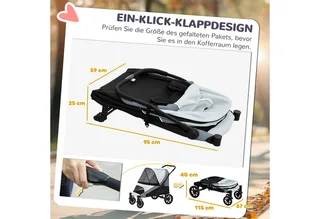 Hundewagen Hundebuggy klappbar für große Hunde & Katzen bis 30 kg Katzenbuggy mit Kissen Netzfenstern Türen Aufbewahrungstasche Katzenwagen mit Sicherheitsleinen, Bremsen, Buggy de PawHut en Gris – photo produit 4 sur 4