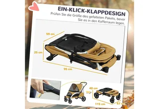 Hundewagen Hundebuggy klappbar für große Hunde & Katzen bis 30 kg Katzenbuggy mit Kissen Netzfenstern Türen Aufbewahrungstasche Katzenwagen mit Sicherheitsleinen, Bremsen, Buggy de PawHut en Marron – photo produit 4 sur 4