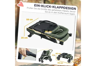 Hundewagen Hundebuggy klappbar für große Hunde & Katzen bis 30 kg Katzenbuggy mit Kissen Netzfenstern Türen Aufbewahrungstasche Katzenwagen mit Sicherheitsleinen, Bremsen, Buggy de PawHut en Vert foncé – photo produit 4 sur 4