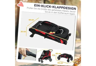 Hundewagen Hundebuggy klappbar für große Hunde & Katzen bis 30 kg Katzenbuggy mit Kissen Netzfenstern Türen Aufbewahrungstasche Katzenwagen mit Sicherheitsleinen, Bremsen, Buggy von PawHut in Schwarz – Produktfoto 4 von 4