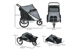 Hundewagen Hundebuggy mit Netzfenstern, Klappbarer Katzenwagen mit Sicherheitsleine, große Gummiräder für Mittelgroße, Große Hunde bis 30 kg, Oxford by PawHut in Grey – product photo 3 of 5