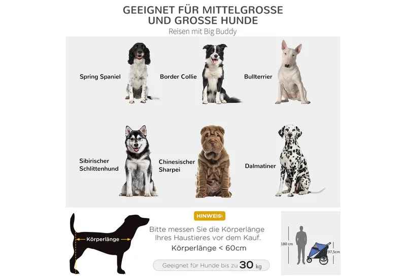 Hundewagen Hundebuggy mit Netzfenstern, Klappbarer Katzenwagen mit Sicherheitsleine, große Gummiräder für Mittelgroße, Große Hunde bis 30 kg, Oxford by PawHut in Blue – product photo 4 of 5