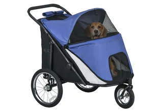 Hundewagen Hundebuggy mit Netzfenstern, Klappbarer Katzenwagen mit Sicherheitsleine, große Gummiräder für Mittelgroße, Große Hunde bis 30 kg, Oxford by PawHut in Blue – product photo 2 of 5