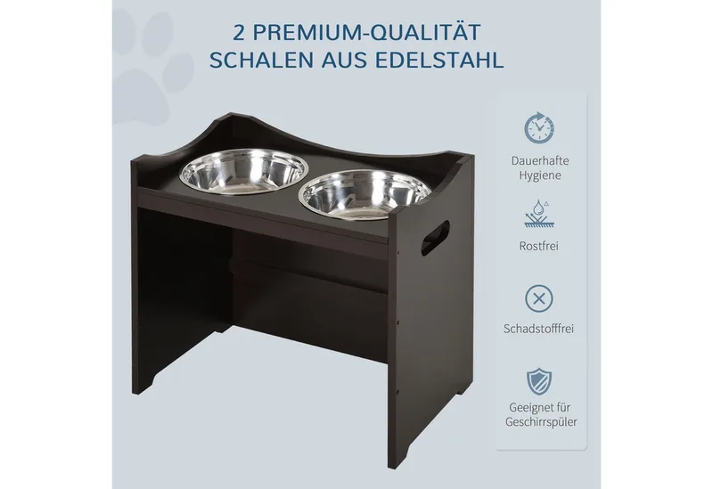 In hoogte verstelbare voerbak voor honden, voerbak, voerbak voor katten, roestvrij staal, D08-020 von PawHut in Donkerbruin – Produktfoto 4 von 5