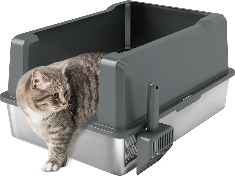 kattenbak - 71x50,8x35,5cm - roestvrij staal fra PawHut i Grå – produktbillede