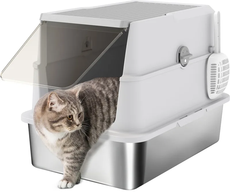 Kattenbak - ABS en PP - 60,2 x 40,2 x 43,3 cm - Zilver by PawHut in Roestvrij staal – product photo