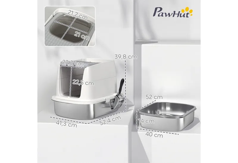 kattenbak - kattenbaklade - 52,4L x 41,3B x 39,8H cm - wit de PawHut – photo produit 3 sur 5