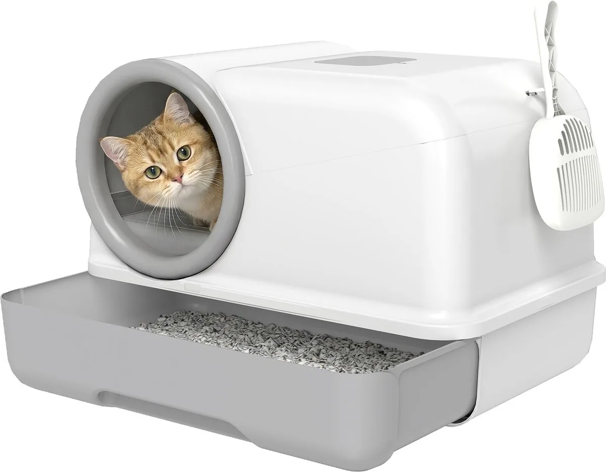 Kattenbak-Kunststof-59L x 39,5B x 39,5H cm-Grijs de PawHut – photo produit