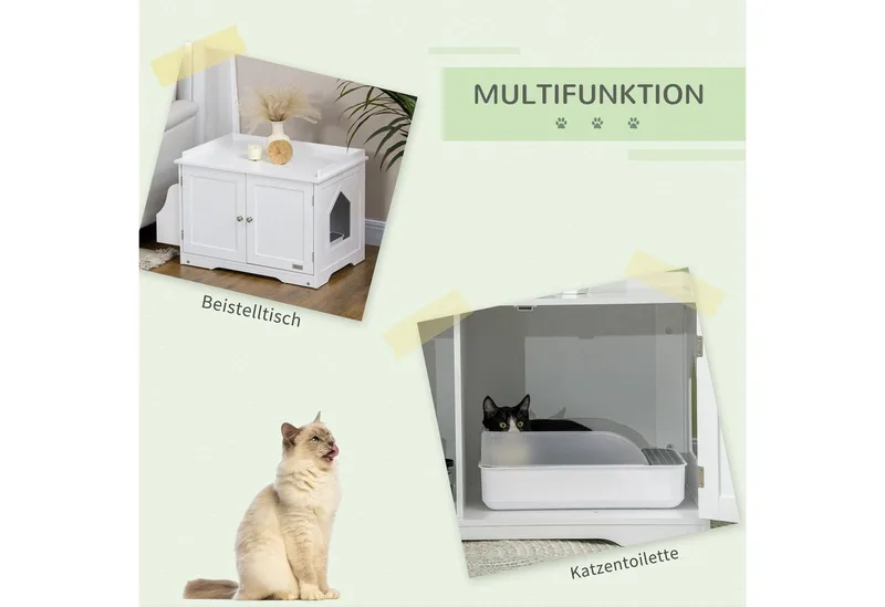 Kattenbak met magnetische deuren D31-065V01 de PawHut en Blanc – photo produit 4 sur 5