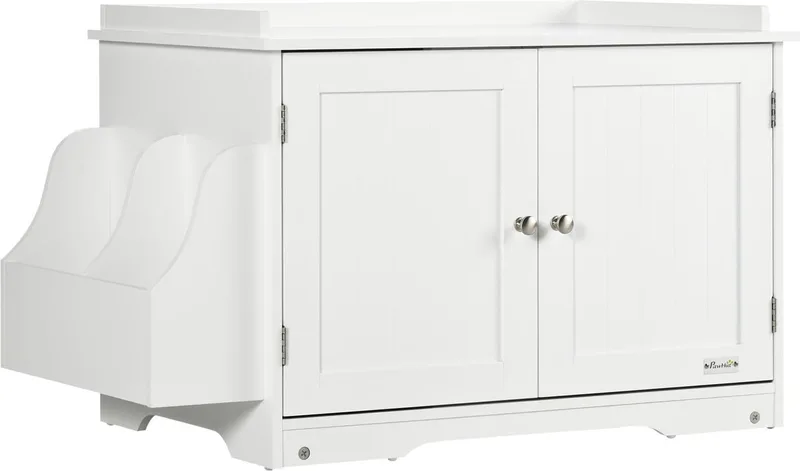 Kattenbak met magnetische deuren D31-065V01 de PawHut en Blanc – photo produit 1 sur 5