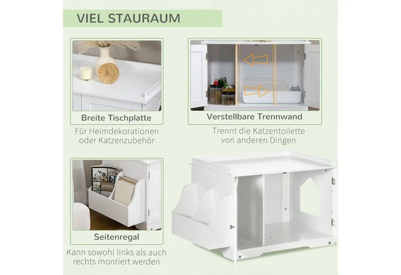 Kattenbak met magnetische deuren D31-065V01 de PawHut en Blanc – photo produit 5 sur 5