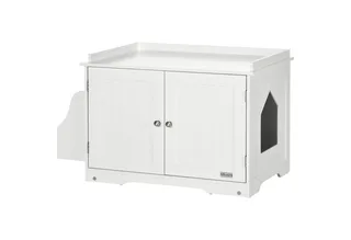 Kattenbak met magnetische deuren D31-065V01 de PawHut en Blanc – photo produit 2 sur 5